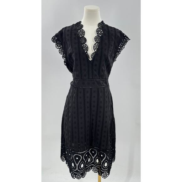Opening Ceremony Black Lace Eyelet Sleeveless V-neck Dress Knee Length Sheath 8 - Picture 2 of 13
